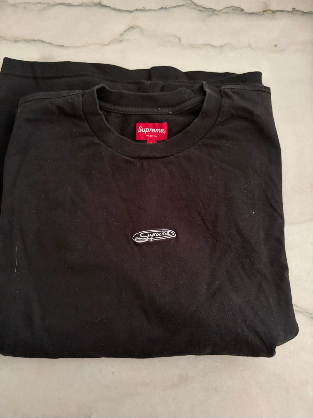Supreme Black Crewneck T-Shirt with White Oval Logo